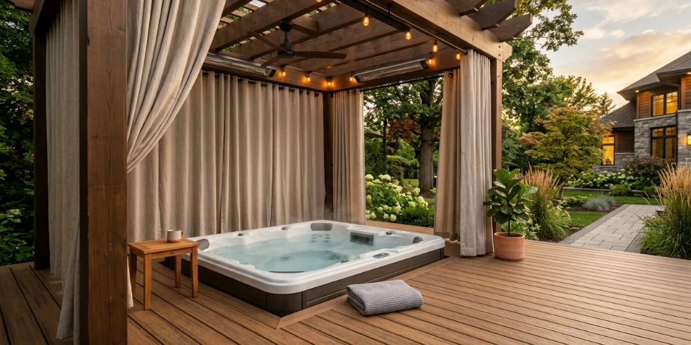 Pergola with Privacy Curtains