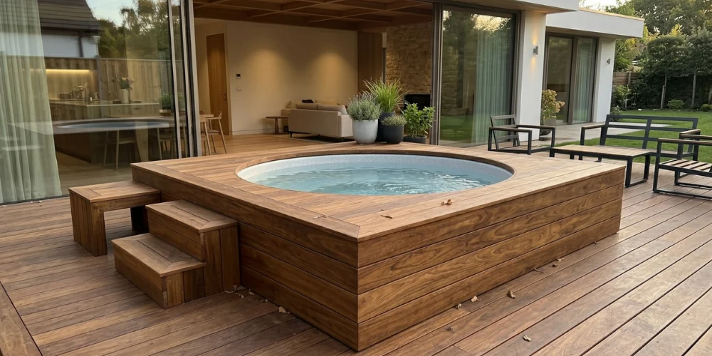 Wraparound Wood Surround-hot tub deck idea