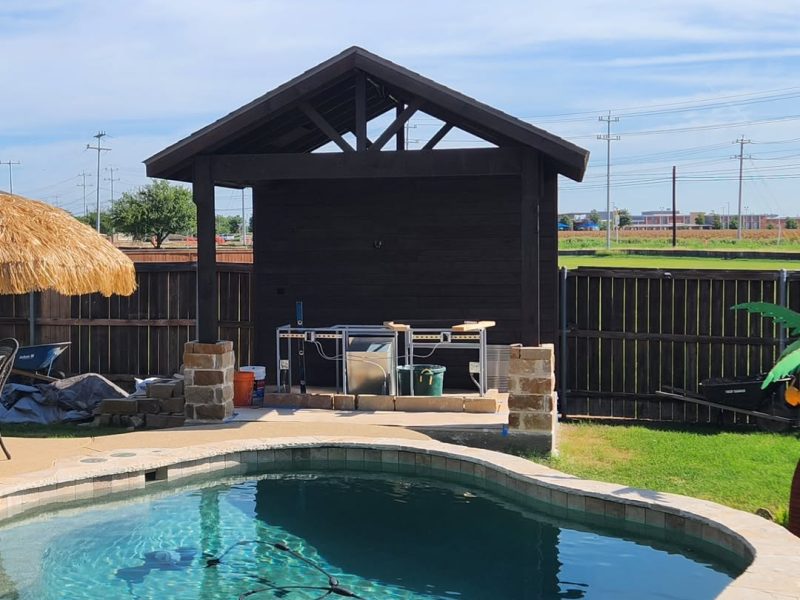 Little pool side Cabana and kitchen. Coming along. Stone work around the kitchen will wrap up S (1)